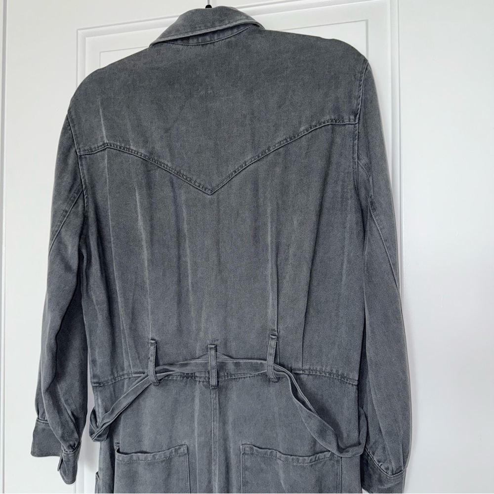 NWT Zara Grey Jumpsuit buttoned with waist tie and elastic hems, Small - Picture 12 of 14